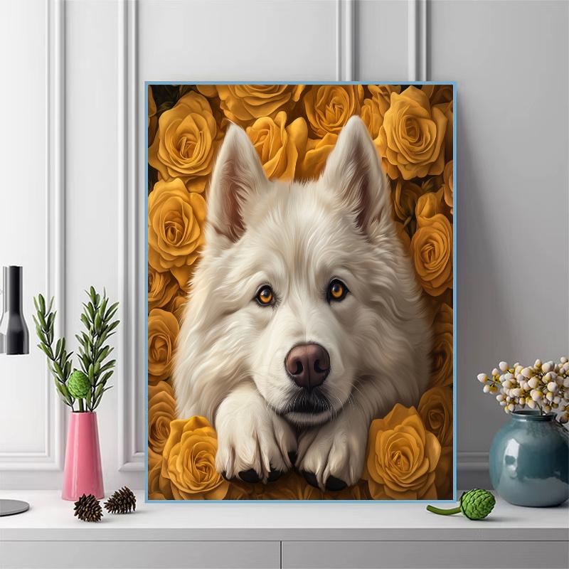 Samoyed and roses Pattern 3pcs 100% Round Full Drill 5D DIY Diamond Painting Embroidery Cross Stitch Rhinestone Décor