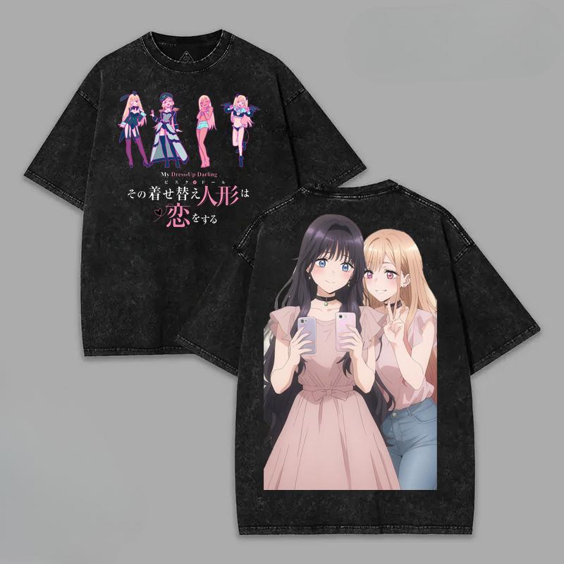 My Dress Up Darling Washed T-shirt Anime Kaoruko Waguri Harajuku Unisex Oversized Vintage Loose Streetwear Short Sleeves Soft