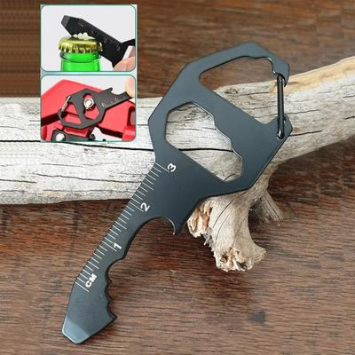 Multi-Use Stainless Steel EDC Keychain - Portable Outdoor Tool, 4-in-1 Bottle Opener/Wrench/Screwdriver/Ruler