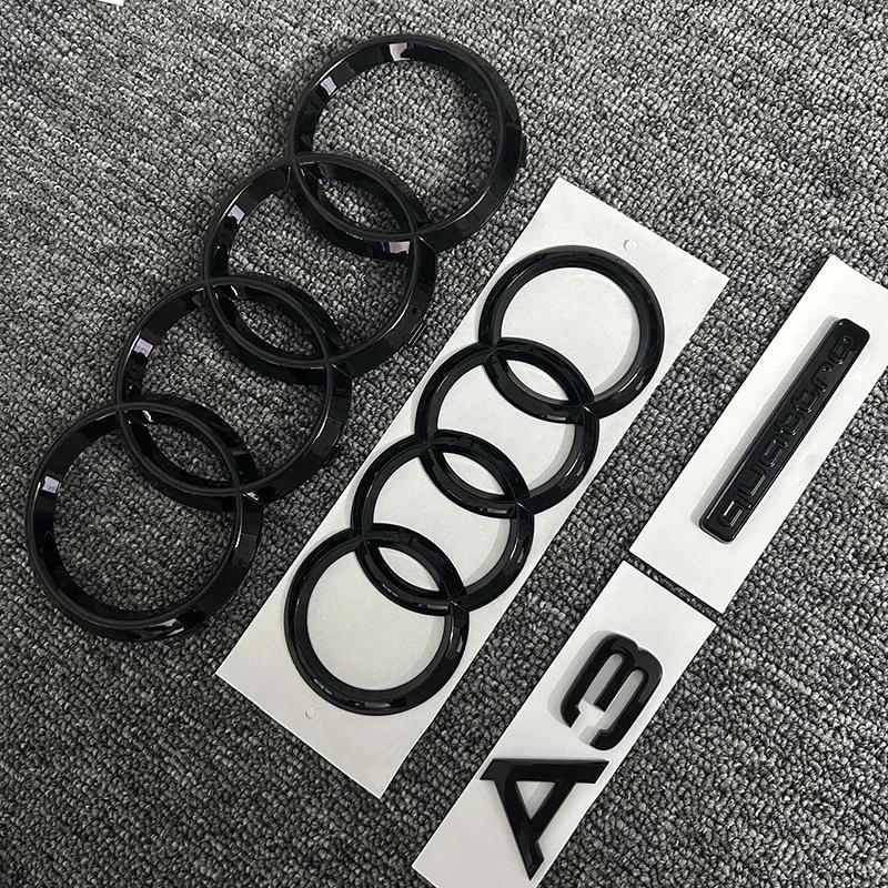 Audi A3 4 Ring Logo ABS Black Car Hood Front Bonnet Grill Rear Trunk Emblem Sticker A3 Mark Quarrto Emblem For A3 2010-2020