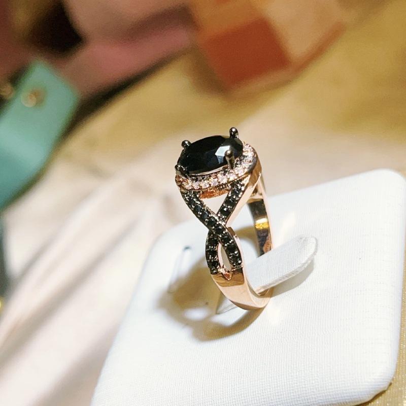 Hand Jewelry Genuine Zirconium Diamond Gold Plated Black Diamond Ring