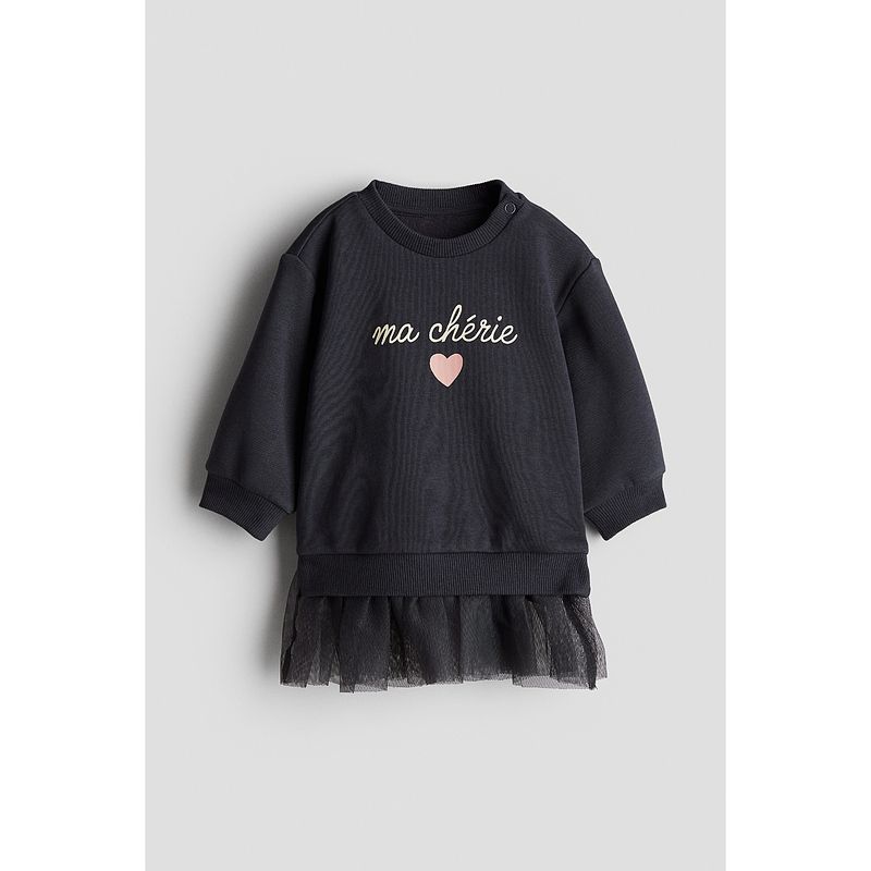 

HM Children s Clothing Baby Girl s Dress Autumn Print Sweatshirt Thin Fabric Dress 1246188 Dark gray/Ma chérie 80/48