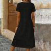 Women Casual Loose Fit Crew Neck Short Sleeve Midi Dress with Pockets Soft Fabric Comfortable Everyday Wear Suitable for Various Occasions