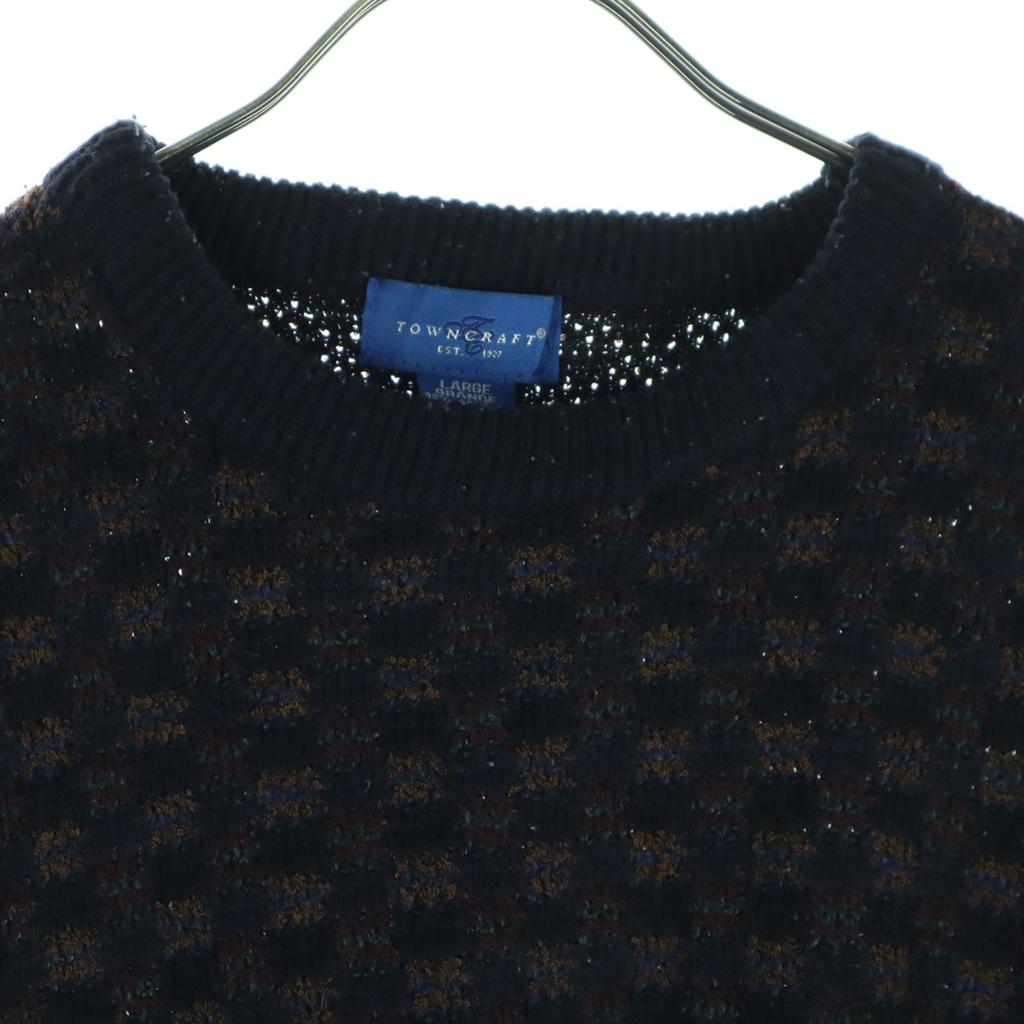 TOWNCRAFT 90er Jahre Altes Karomuster Langarm Strick L Marineblau System Herren Gebraucht