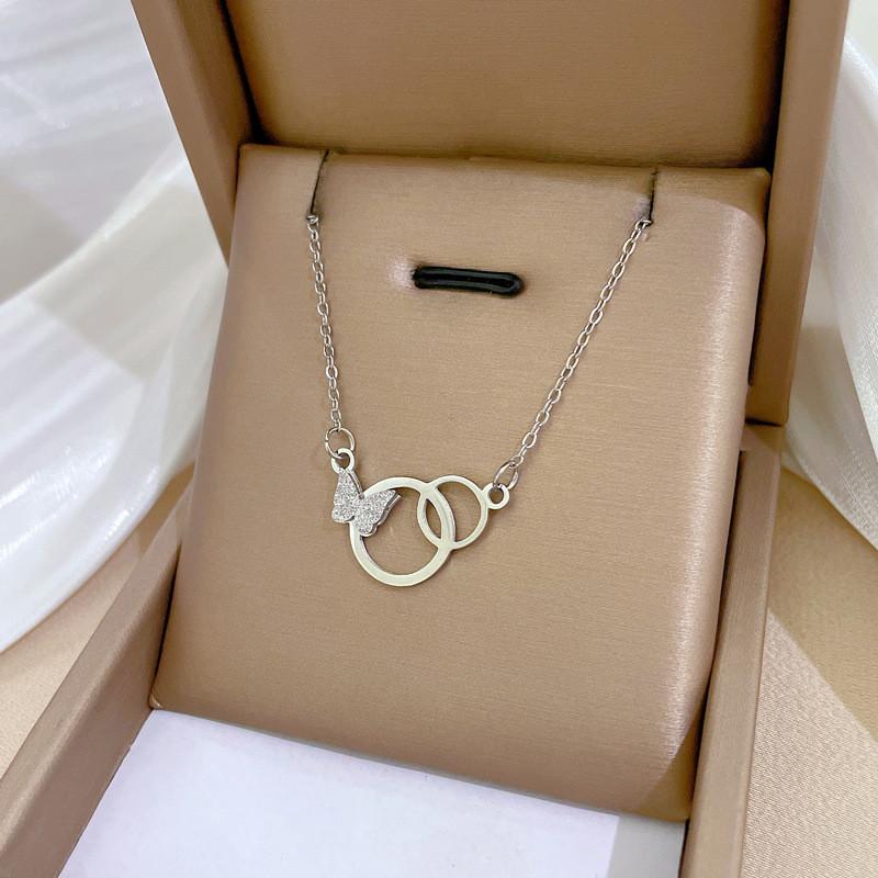 High Grade Butterfly Locket Bow Pendant Necklace Stainless Steel Fashion Geometric Choker Jewelry Party Gifts For Women Girls