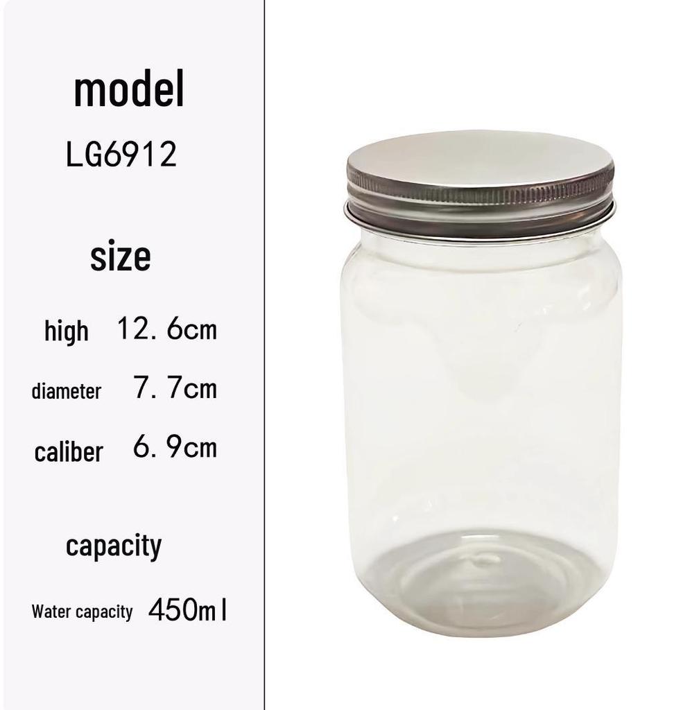 Transparent PET Plastic Bottles with Aluminum Lid - Mason Jar Style Candy Jar.