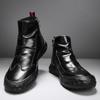 Fashion Leather Men's Boots Anti Slip High Shoes Autumn Flat Zipper Pleated Non Slip Comfort Thick Soled Wear-resistant Fashion Boots