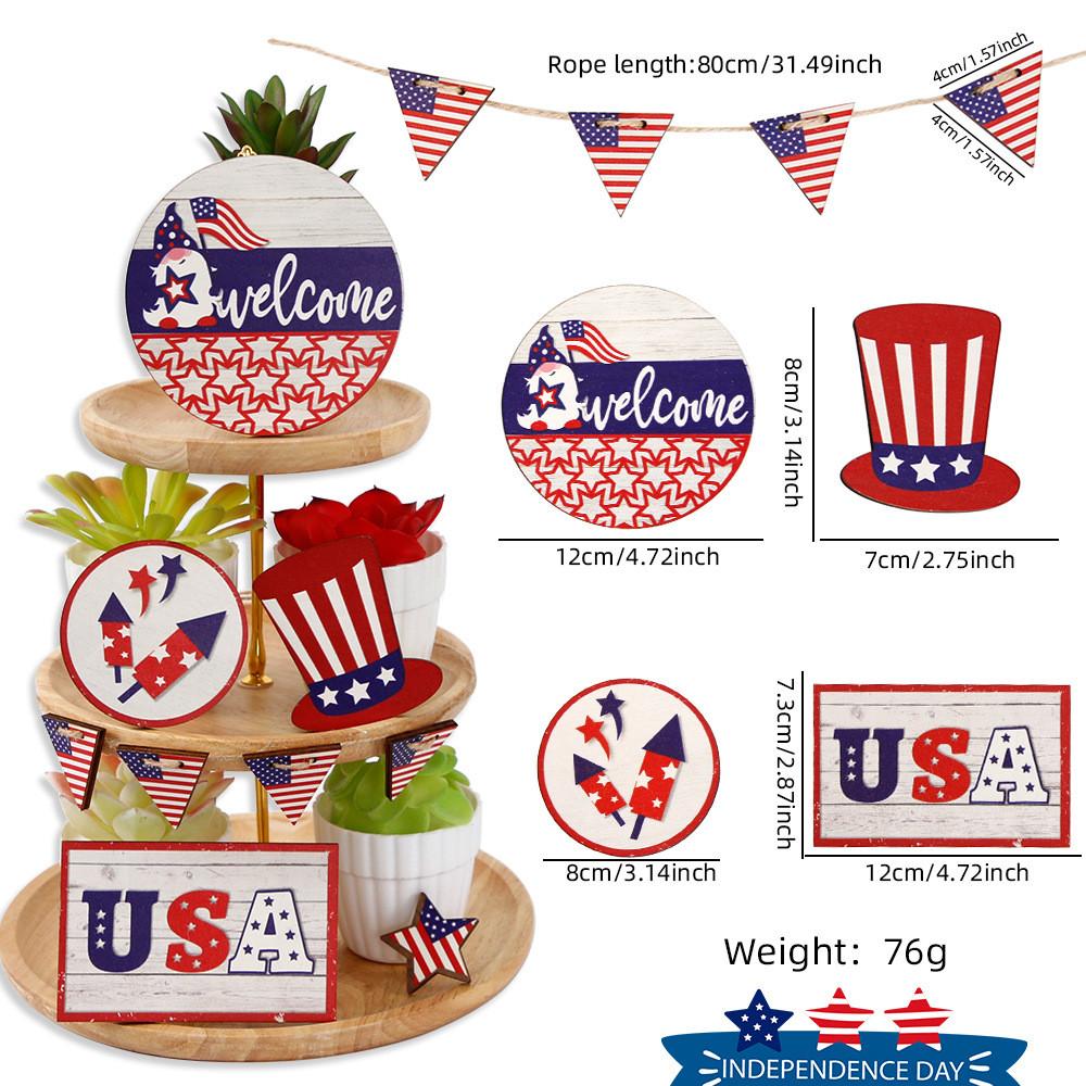Stylish Independence Day Wooden Tray Sign Table Decoration For Party Atmosphere