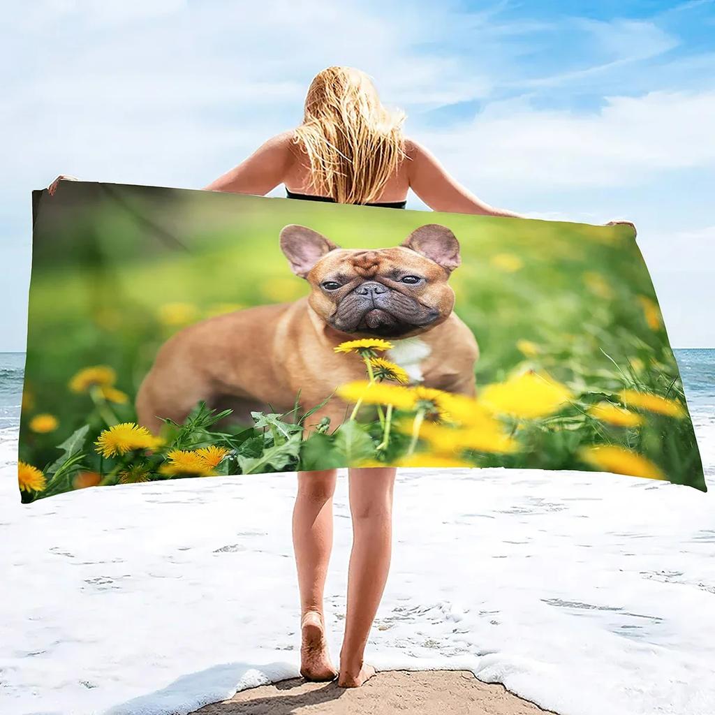 Asciugamani da Spiaggia e da Bagno con Fantasia Bulldog Francese, Grandi Dimensioni, Asciugamano da Viaggio, Piscina e Uso Interno, per Adulti e Bambini, Super Assorbenti