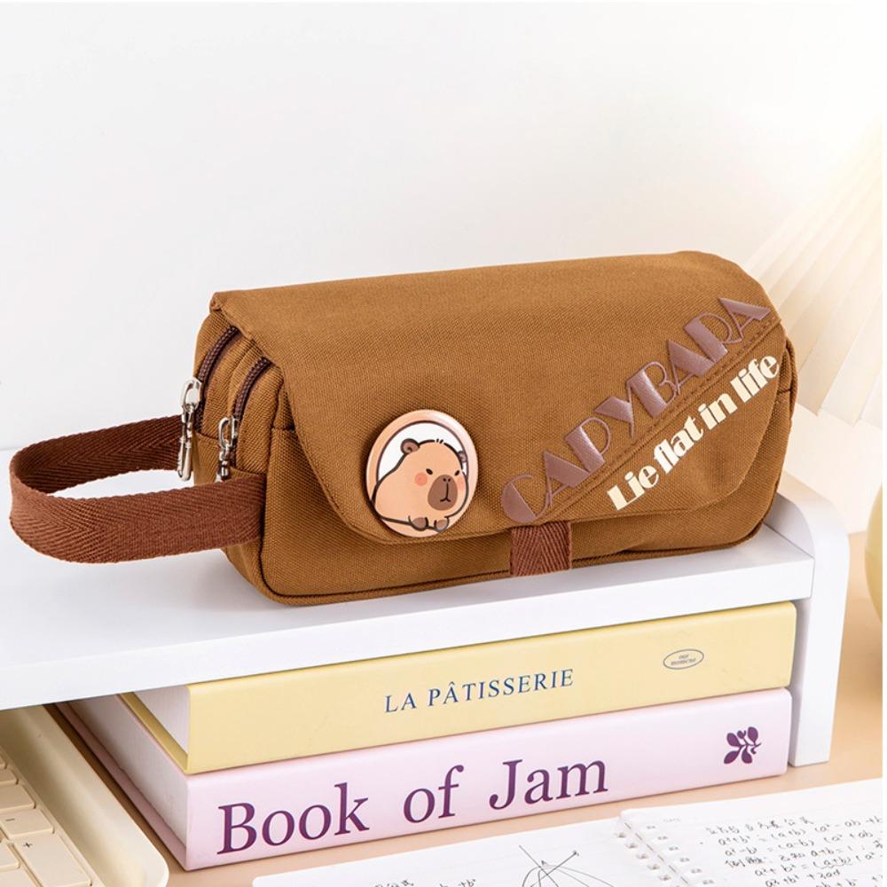 

Сумка для хранения канцелярских принадлежностей Capybara, холщовый пенал, переносной пенал для студентов кофейный