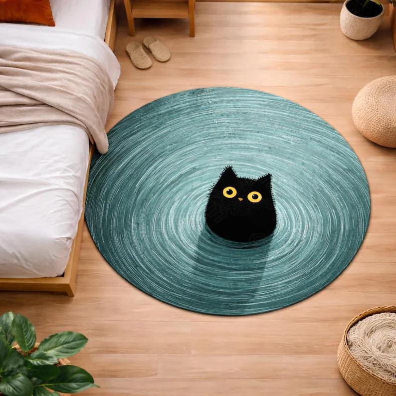 Cute Cat Round Rug Colorful Artistic Cat Circle Area Rug for Living Room Bedroom Pet Lover Home Decor Floor Carpet 100cm