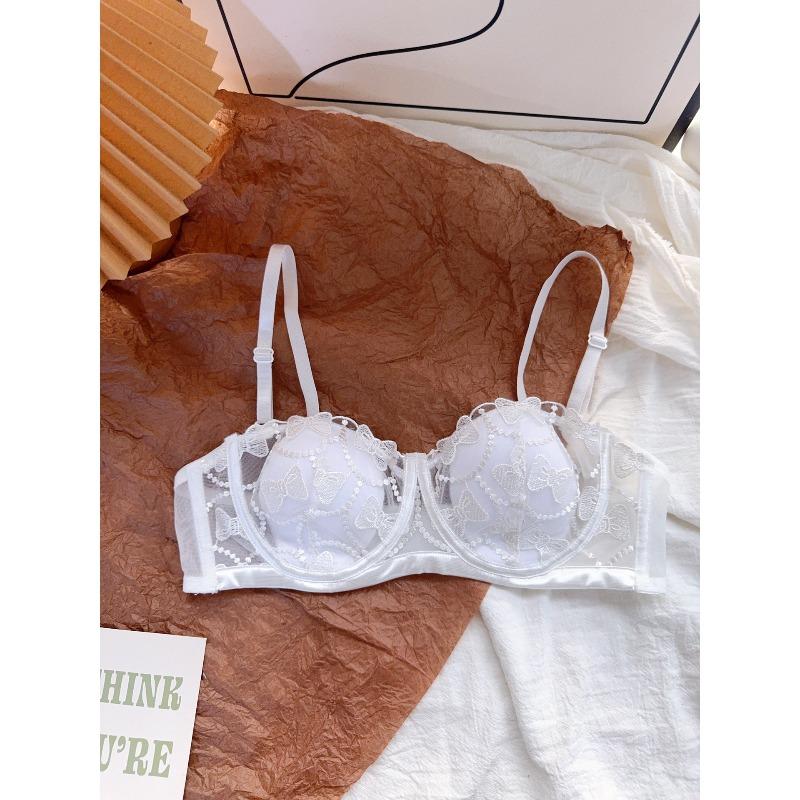 

Women s Summer Thin Lace Gathers The Pair of Milk To Prevent Droop Rabbit Ear Cup Underwear 32/70AB белый