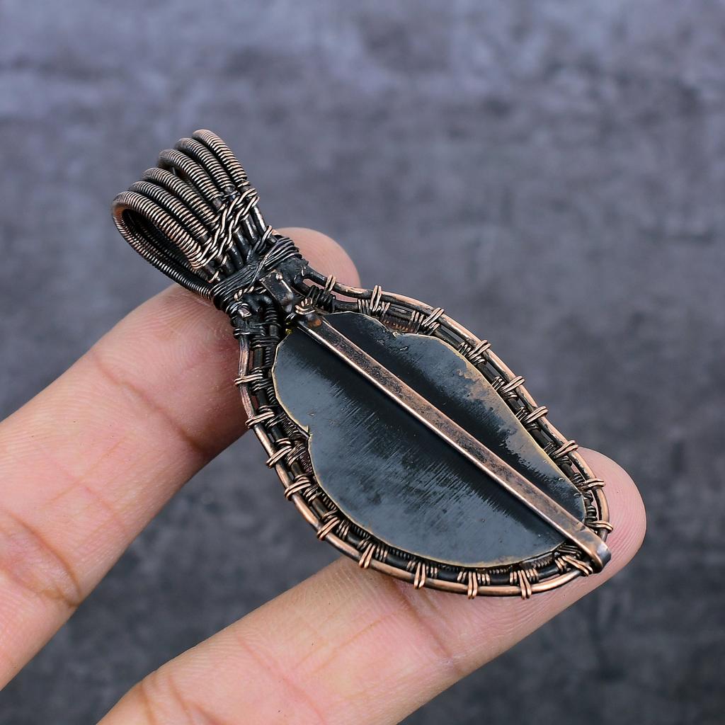 Natural Tibetan Turquoise, Shell Copper Wire Wrap Jewelry Pendant 2.84" Q9t43