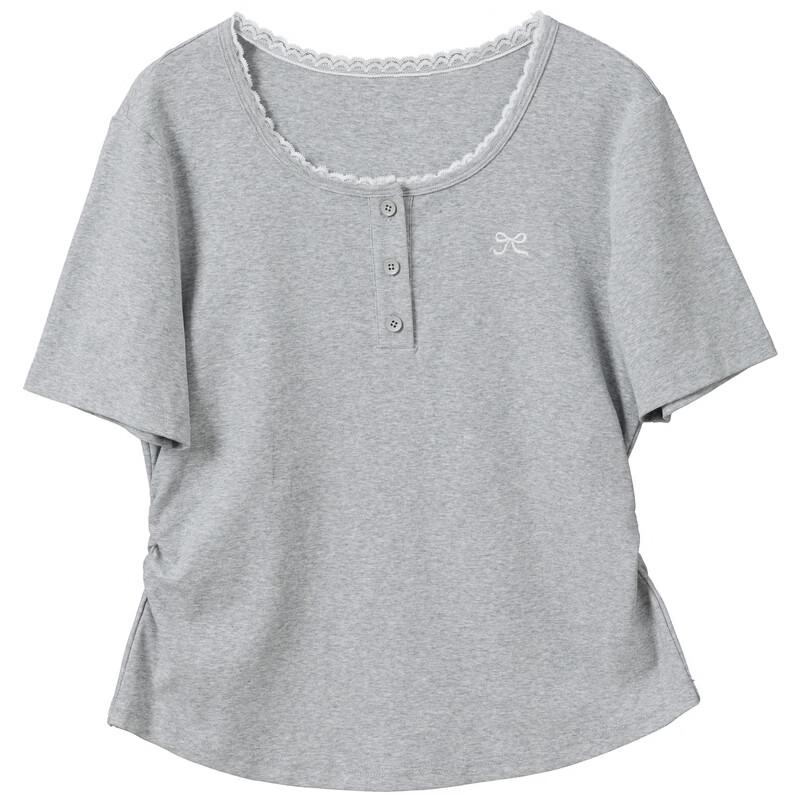 Sancai Women's Embroidered Slim Fit Round Neck T-Shirt