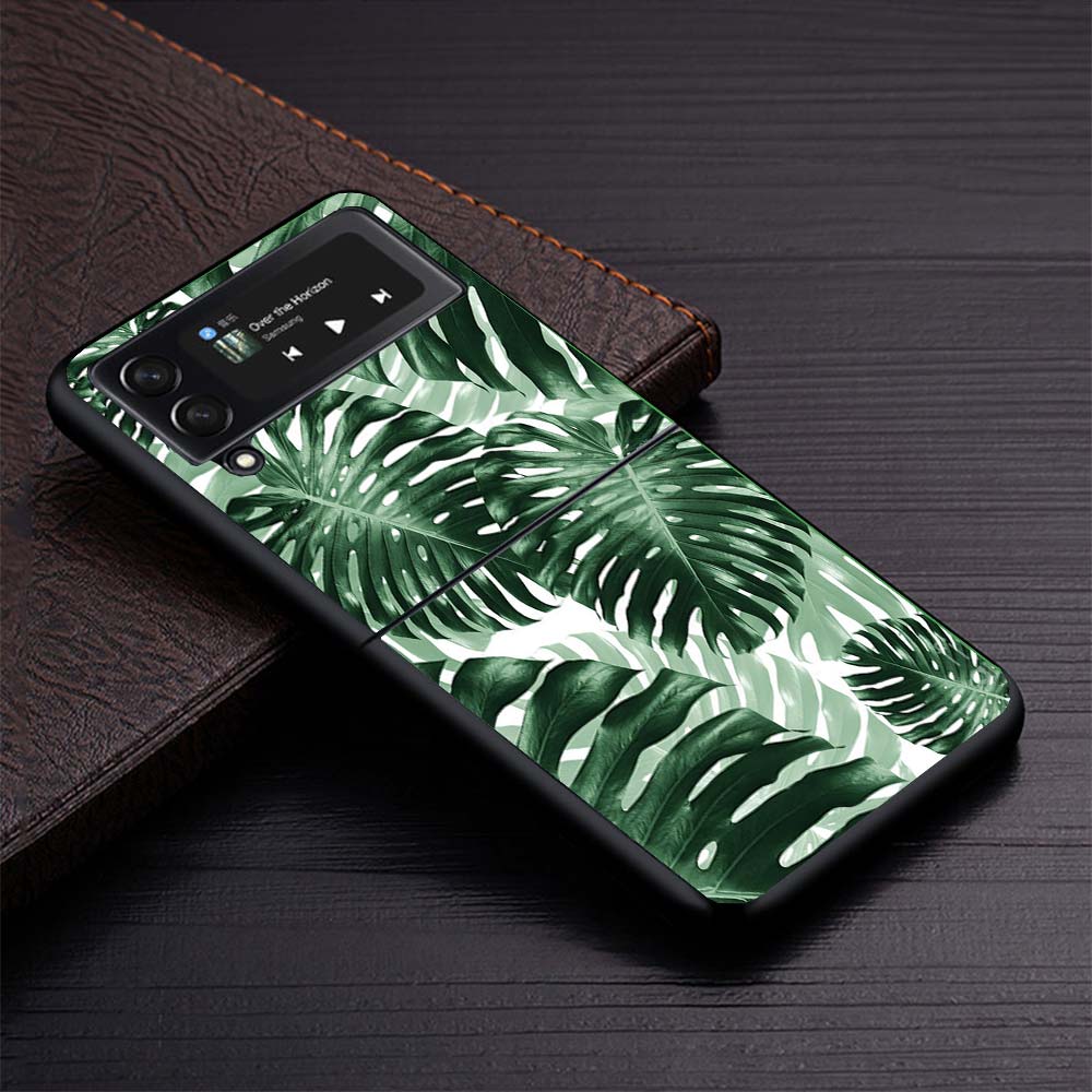 

Summer Tropical Plants Green Leaf Phone Case For Samsung Galaxy Z Flip3 Flip4 Flip5 Flip6 Flip7 For Z Flip 7 6 5 4 3 5G Hard Fol Samsung Z Flip 7