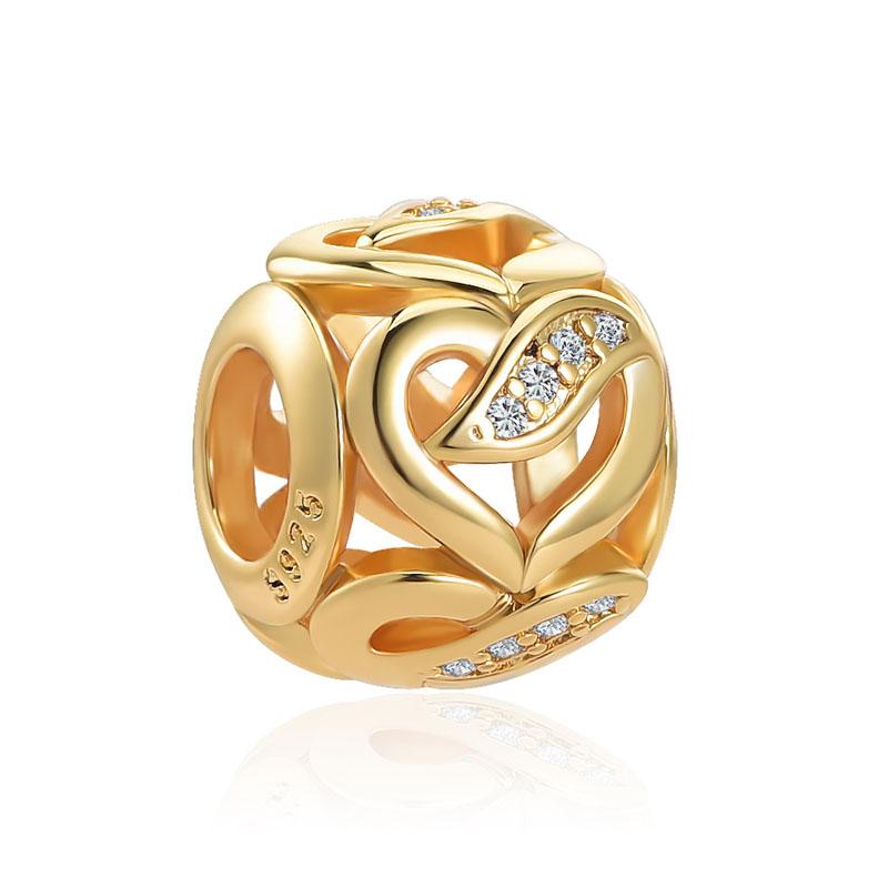 18K Gold Plated Pine Nuts Crown Charm Fit Original Bracelet Shining Bead Diy Women Jewelry Giftcopper Trinket Jewelry Gift