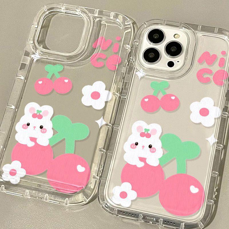Pink Cherry Rabbit for iPhone17Promax Mobile Phone Case Apple 16 Niche 13/14 Transparent 15