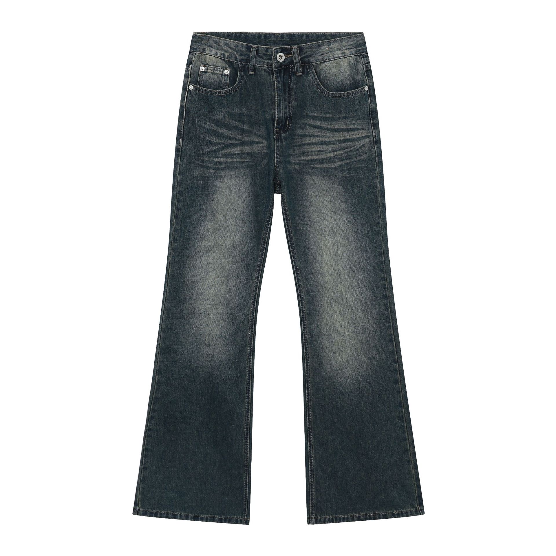 

Длинные брюки в гонконгском стиле, расклешенные джинсы для мужчин, свободные прямые повседневные брюки, прямые свободные джинсы для мужчин, модные и удобные брюки XL синий