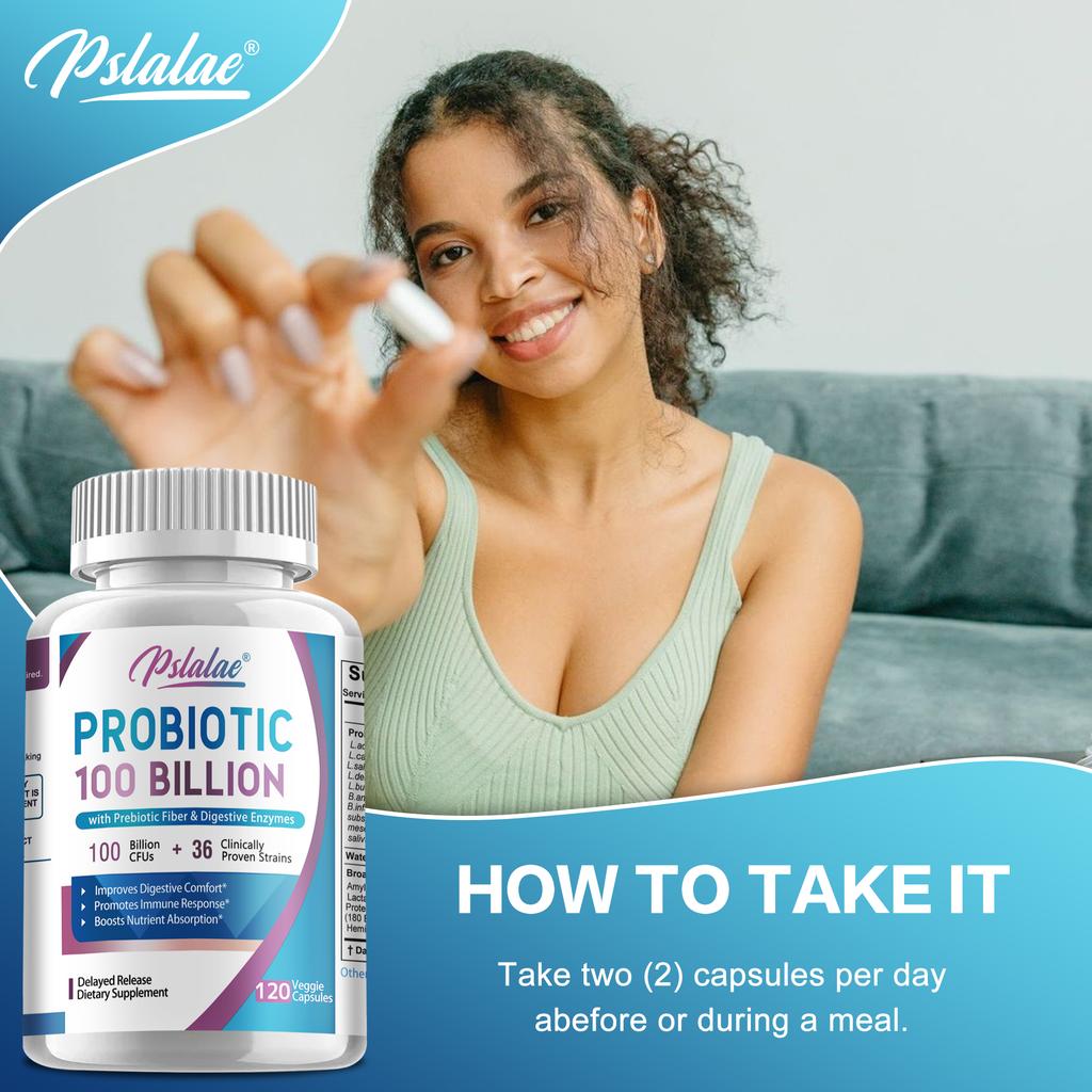 PROBIOTIC Capsules - 100 Billion CFUS - Contains Prebiotic Fiber & Digestive Enzymes - Boosts Immune Response & Nutrient Absorption