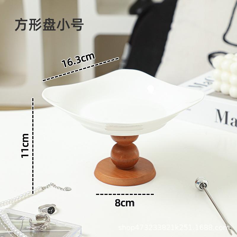 Wooden High-legged Ceramic Plate Cake Tray Afternoon Tea Fruit Plate for The Living Room Storage Container Kitchen Organizer
