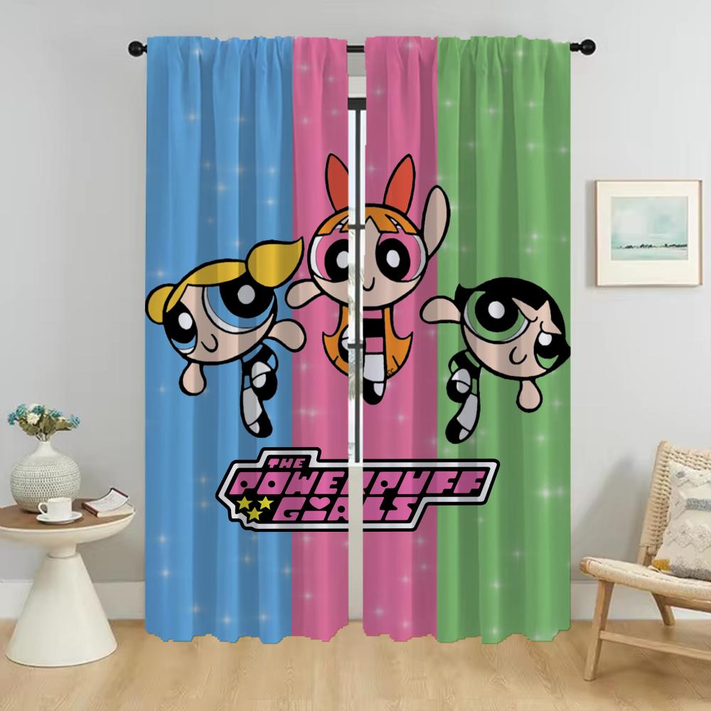 Nowoczesne Zasłony do Salonu dla Camera Powerpuffs Zasłony do Wnętrz Domowych 2 Sztuki Dekoracja Halloween Zasłony Okienne Rolety