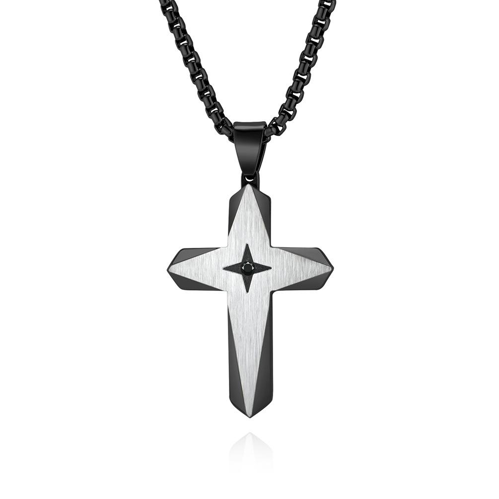 Cross Four-pointed Star Pendant Men's Stainless Steel Box Chain Necklace Hip-hop Jewelry