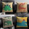 Cute Cartoon Dinosaur Cushion Cover Natural Linen Organic Fabric DoubleSided Printing Sofa Home Decor Gift Pillow Case