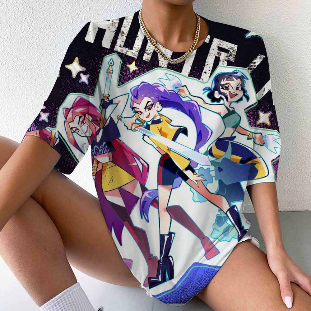 

Милая горячая K-pop футболка с принтом охотников на демонов, летняя повседневная свободная футболка для женщин и мужчин, рубашки Харадзюку XL