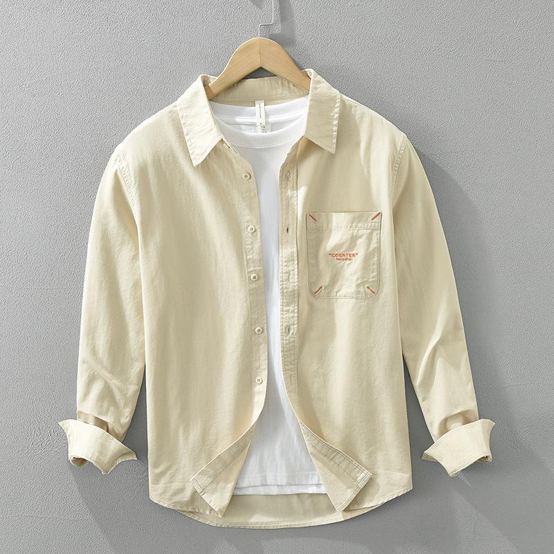 

Весенне-летняя мужская рубашка с длинным рукавом, повседневная, 100% хлопок, мягкая и удобная рубашка на пуговицах с карманом, повседневные, простые в стиле, универсальные мужские топы XL хаки
