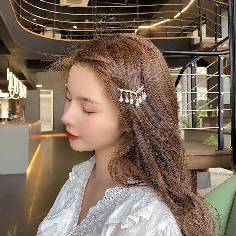 Pearls Tassel Rhinestone Ponytail Clip For Women Crystal Bow Ponytail Bauckle Buns Hair Holder Sparkling Metal Hair Bun Accessories