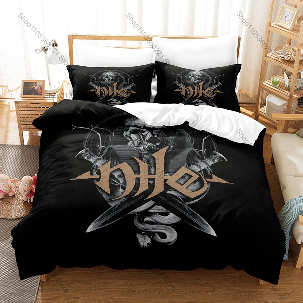 Nile Band Themed Duvet Cover + 2 Pillowcases, Ancient Egyptian Mythology Graphic Bedding Set Home Dorm Decoration for Rock Music
