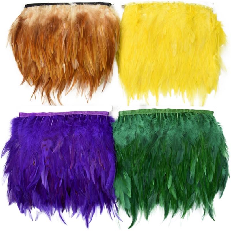 FeatherColored Pheasant Feathers On Tape Trim Fringe White Black Rooster Chicken Feather Skirt Trims Clothes Ribbon Sewing Handicrafts