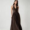 European and American women's clothing new sleeveless sexy neck-hanging long dress pleated waist backless suspender dress women's wholesale