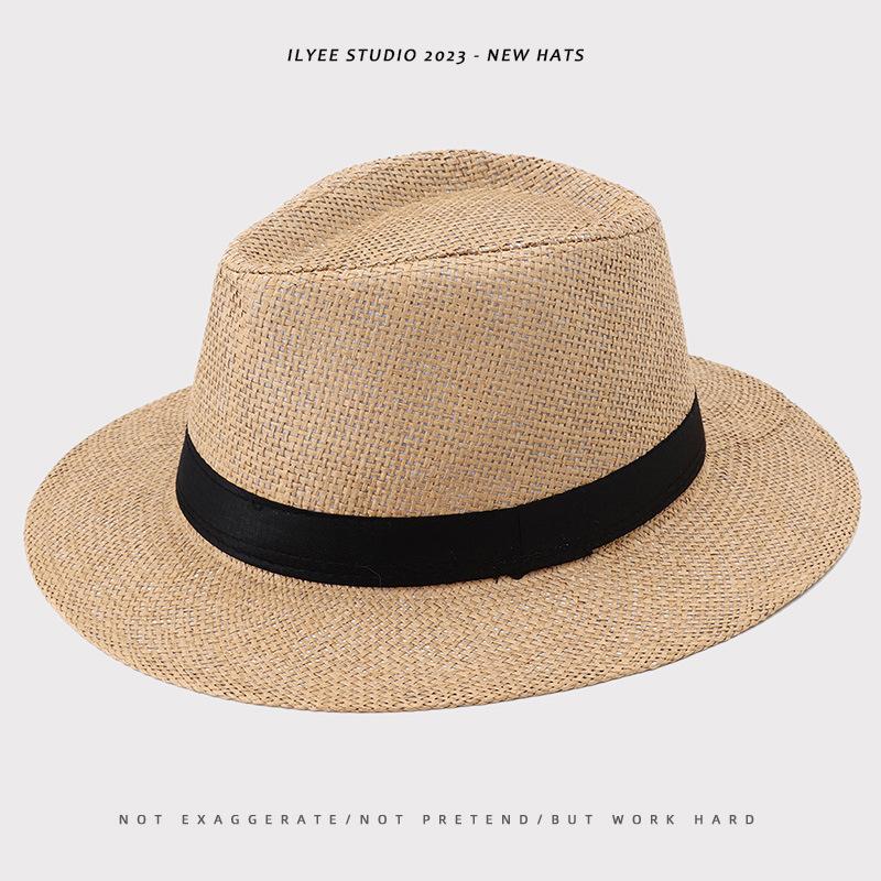 Men's Panama Straw Hat Summer New British Jazz Hat Women's Sunshade Sun Protection Beach Flat Top Hat