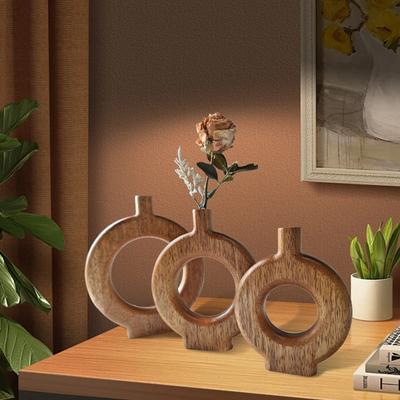 1 buc lemn de mango vintage decorativ din lemn ornament unic formă rotundă vaze rustice din lemn masă 3 dimensiuni