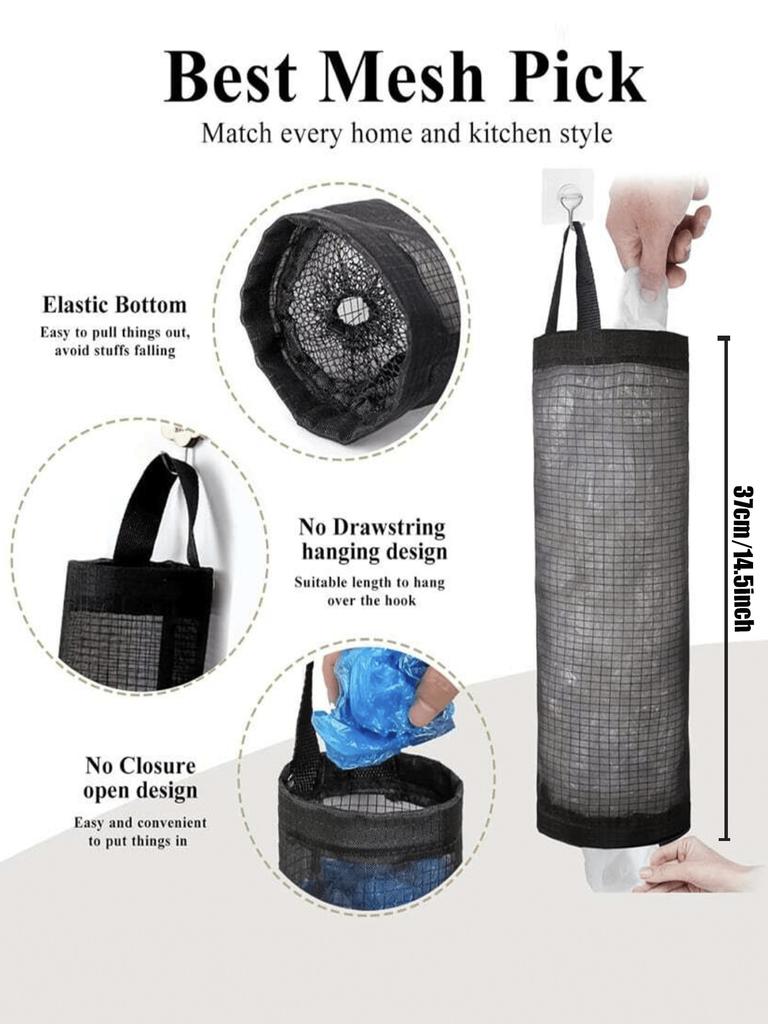 1pc Garbage Bag Storage Hanging Bag, Wall-Mounted Drawstring Shoe Storage Bag, Kitchen Plastic Bag Organizer, Woven Mesh Bag,Plastic Bag Holder