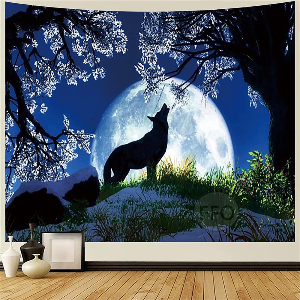 Family Wolf Wall Hanging Tapestry Animals Moon Tarot Aesthetic Room Decor Art Poster Bedroom Decoration Party Backdrop