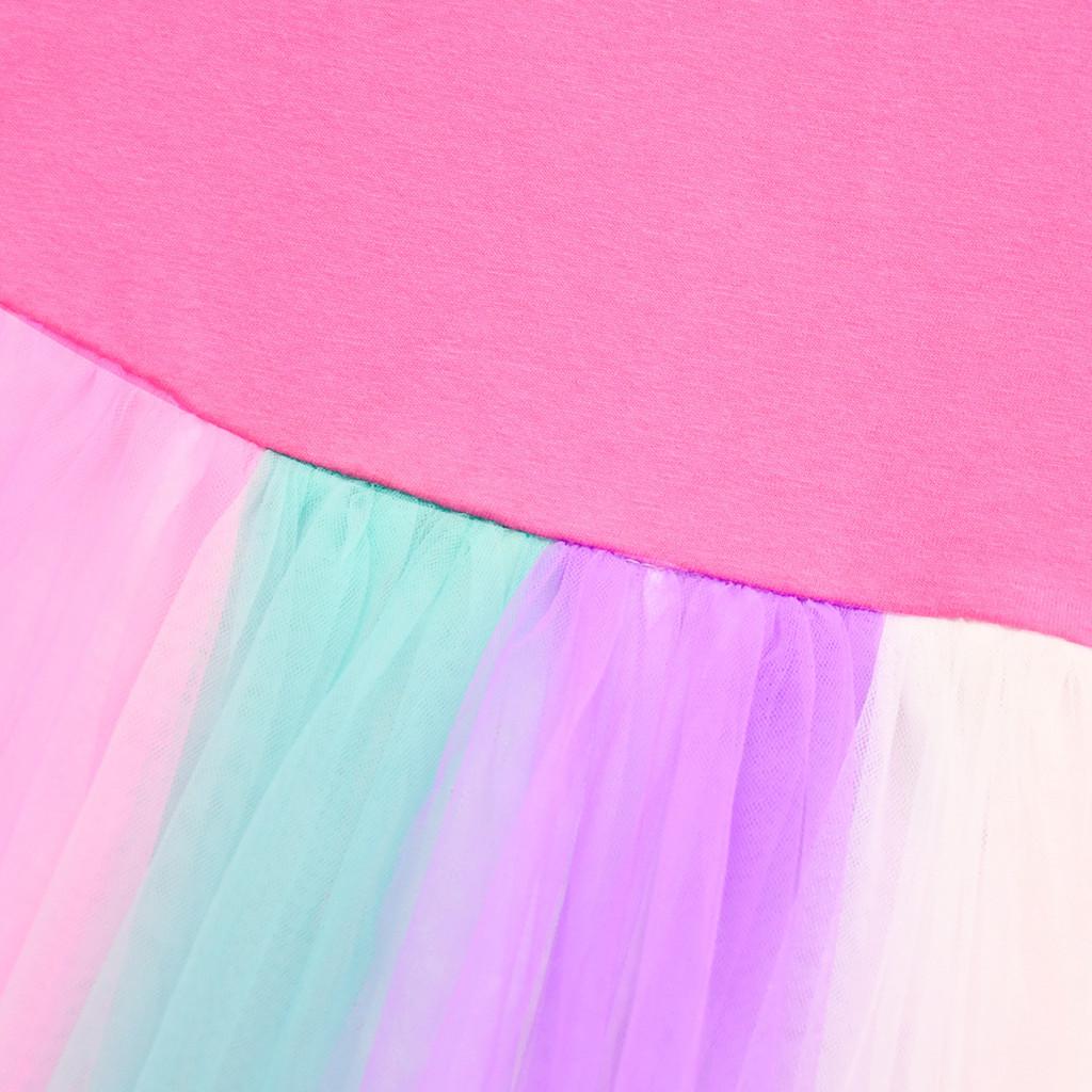 Kids Girls Hunters Rumi Mira Zoey Stage Print Mesh Rainbow Round Neck Short Sleeves Casual Cotton Dress