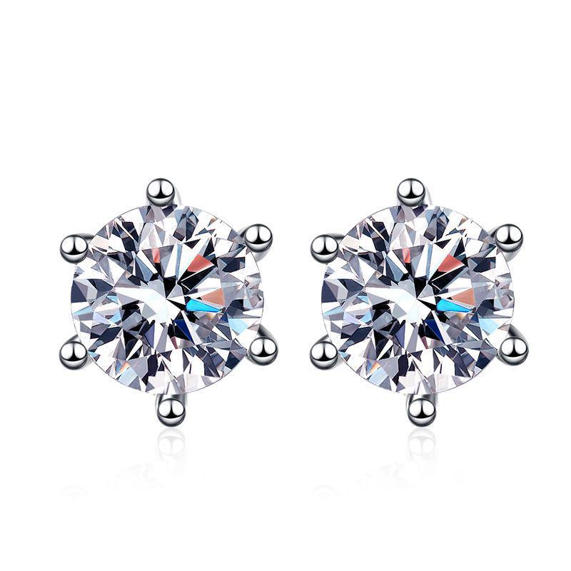 Best-selling 1 Carat D Color Moissanite Six-Claw S925 Sterling Silver Stud Earrings with Threaded Back