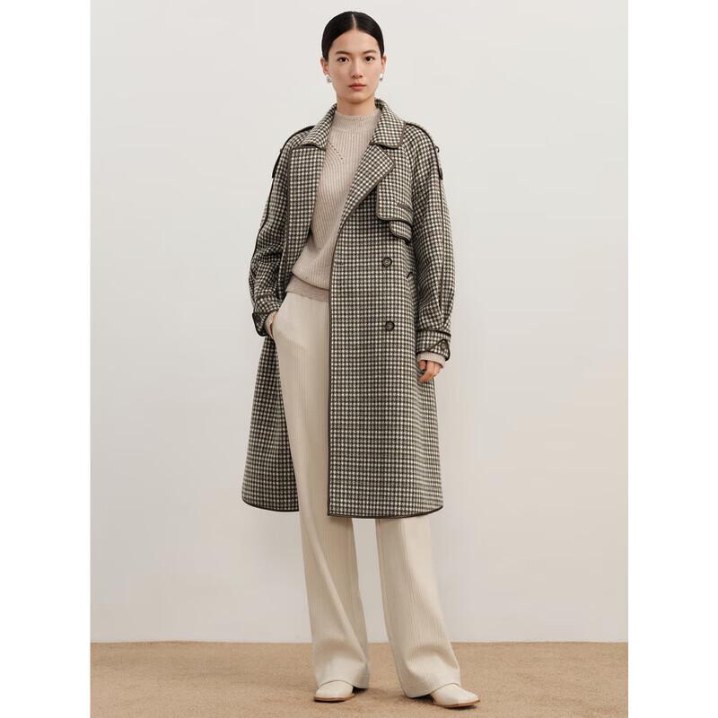 Jiuzi Annakokko Women's Double-Breasted Plaid Wool Blend Long Coat