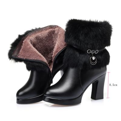 Moteriški žieminiai batai Apvalus priekis Madingi moteriški mados batai Natūralus vilnos pamušalas Triušio kailis Moteriški ankle boots