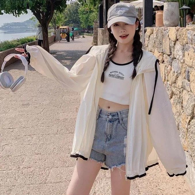 Women's Summer Hooded Sun-Protective Long-Sleeve Lightweight Jacket: Korean-Style Loose-Fit Breathable Sun-Protective Jacket