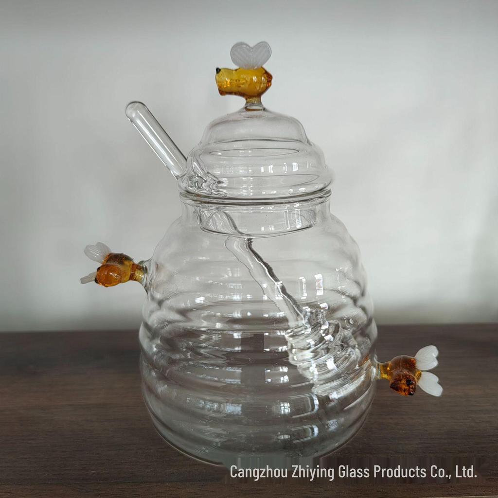 Honigglas aus hochborosilikatglas mit Rührstab - Transparenter Sirup- und Marmeladenbehälter