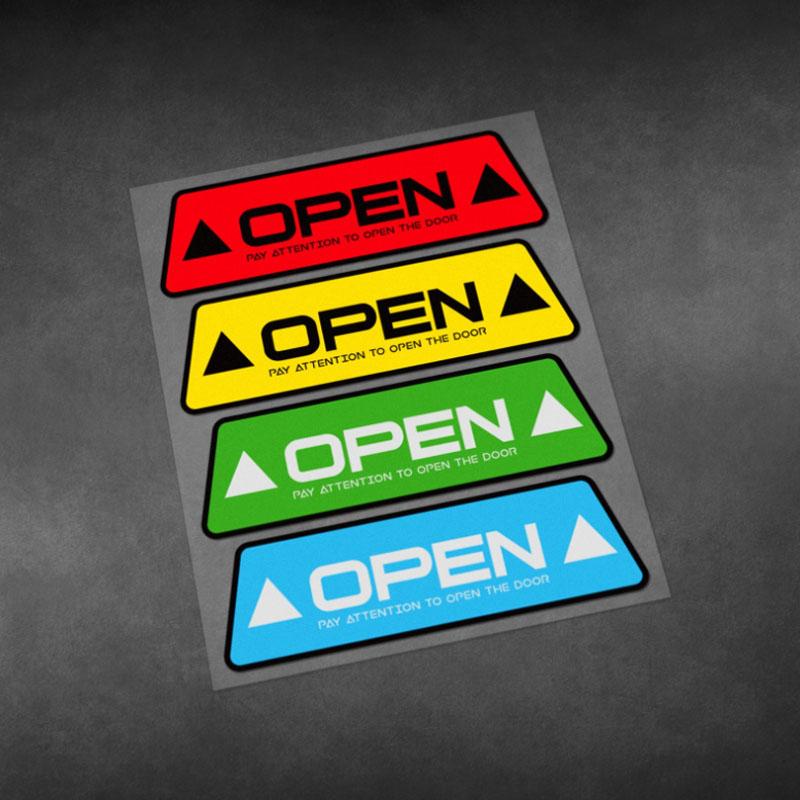OPEN Reflective Car Door Safety Warning Sticker Electric Tailgate Warning Trunk Reminder Decals Vinyl Waterproof Car Pegatinas