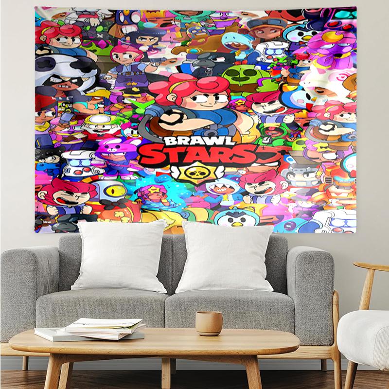 Brawl-Stars Print Tapestry, Backdrop, Easy Setup, Ideal for Bedroom, Office & Living Room, with Aesthetic Wall Hanging Decor.