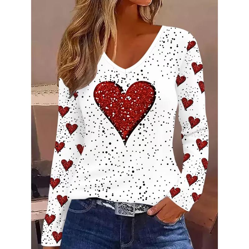 Women's V-neck long-sleeved T-shirt casual fashion