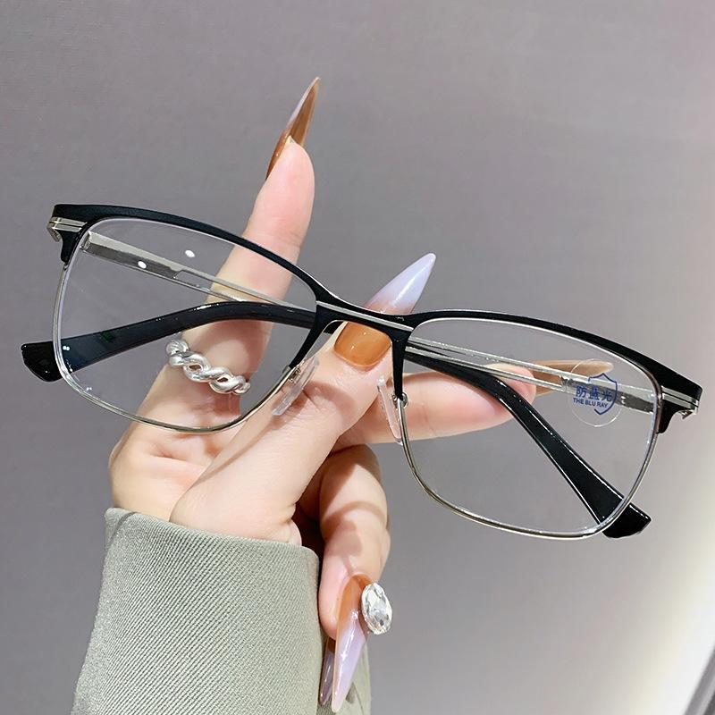 New Internet celebrity anti-blue glasses, big face and thin square metal glasses frame can be matched with degree myopia glasses