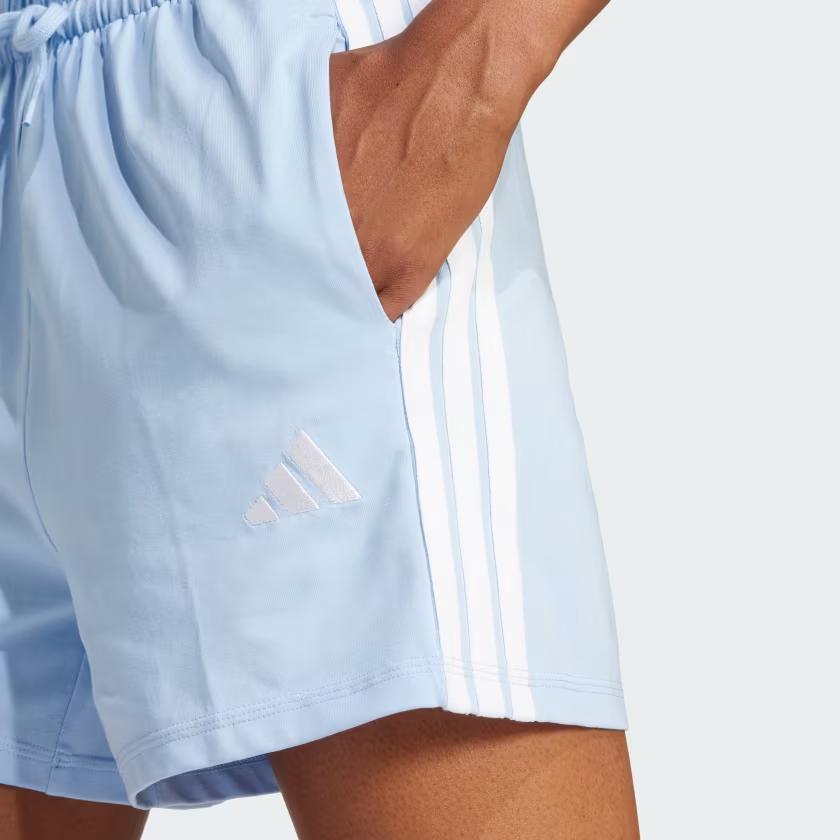 Adidas Essentials 3-Stripes Cotton Comfortable Fashion Lace-Up Simple Sports Shorts Women Shorts Glowing-Blue White JD0911