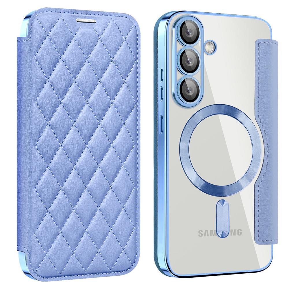 For Samsung Galaxy S25 Case Compatible with MagSafe Rhombus PU Leather Phone Cover