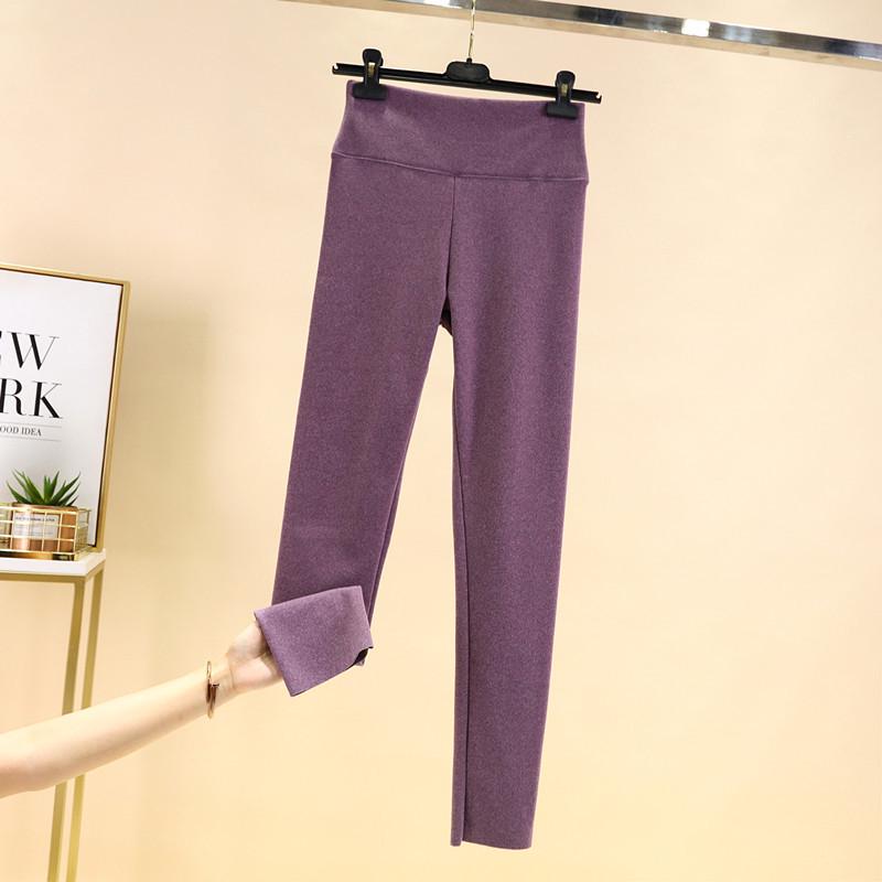 Women's High-Waisted Fleece-Lined Seamless Cotton Trousers – Warm, Tight-Fit, Thickened Base Layer for Autumn/Winter